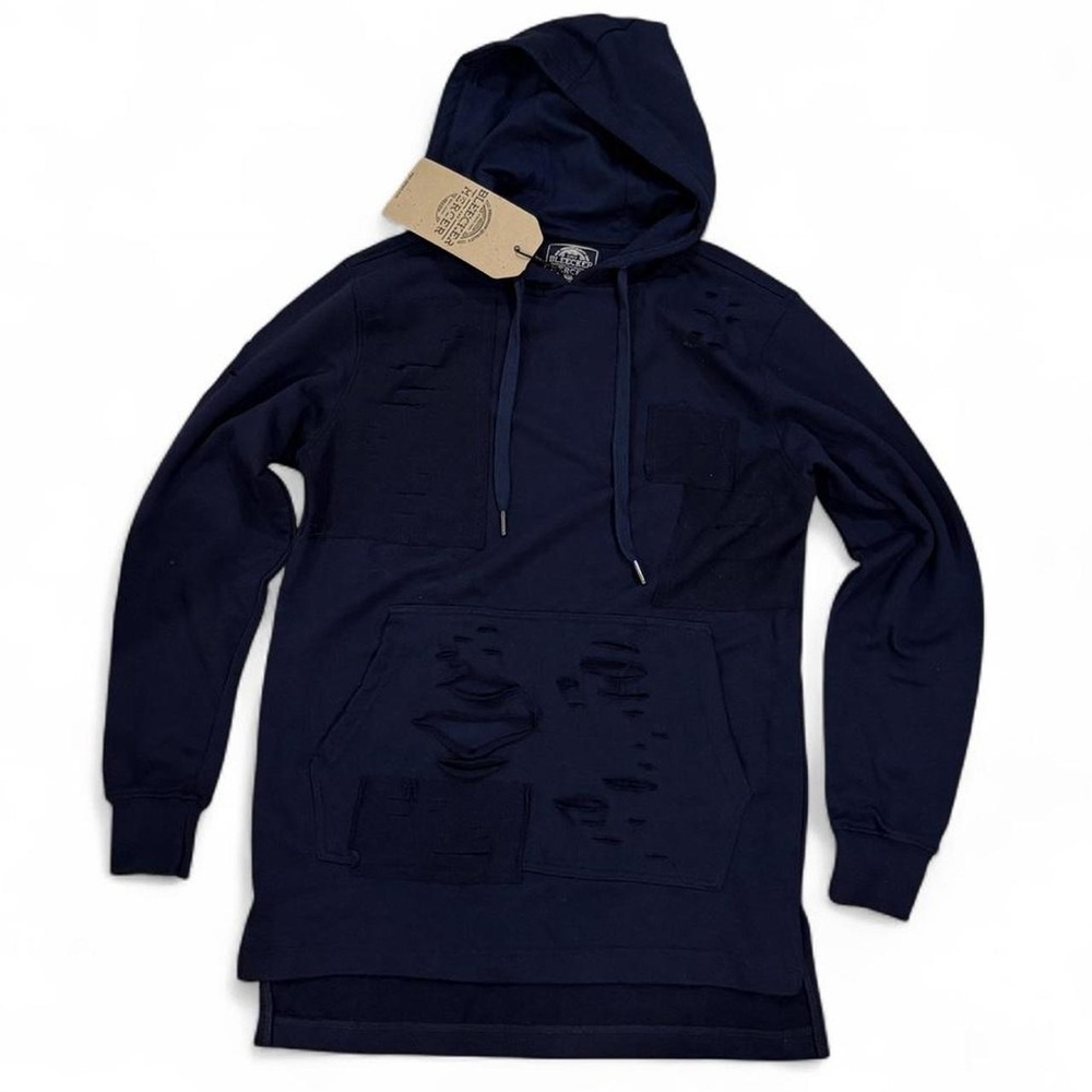 NEW distressed long line hoodie sweatshirt by Bleecker and Mercer